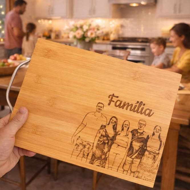 Tábua de Corte Carne Churrasco em Bambu Personalizada com Foto e Nome