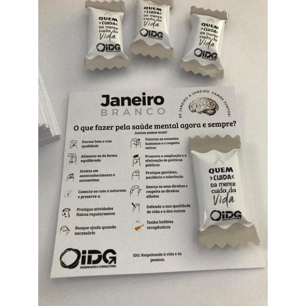 Cartão com bala campanha Janeiro Branco