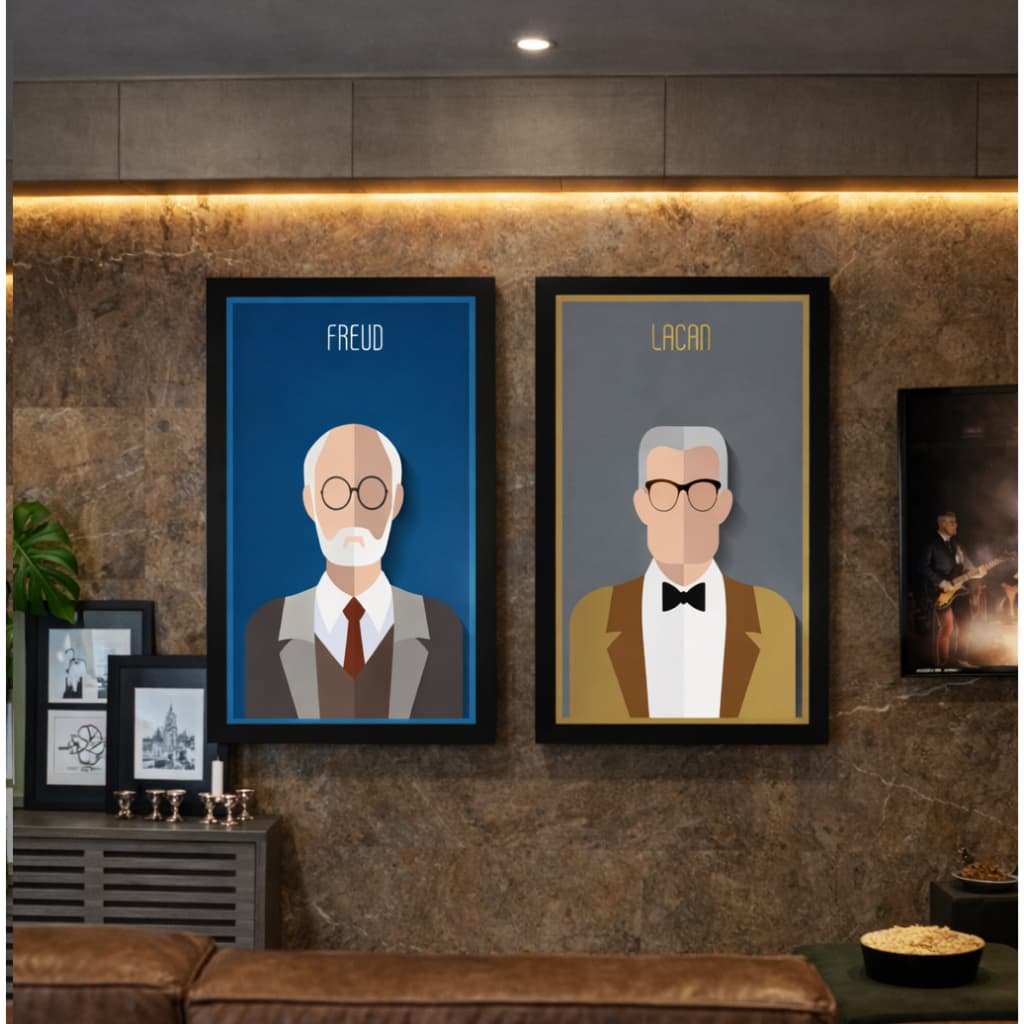 Kit 2 Quadros Jacques Lacan e Sigmund Freud Psicanálise Psicologia 21x30cm A4 cod.99