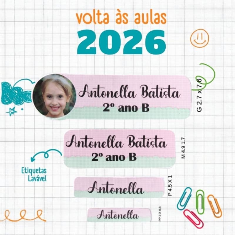 Etiquetas escolar com foto/etiqueta escolar personalizada/85 etiquetas escolares lavável/volta as aulas 2026