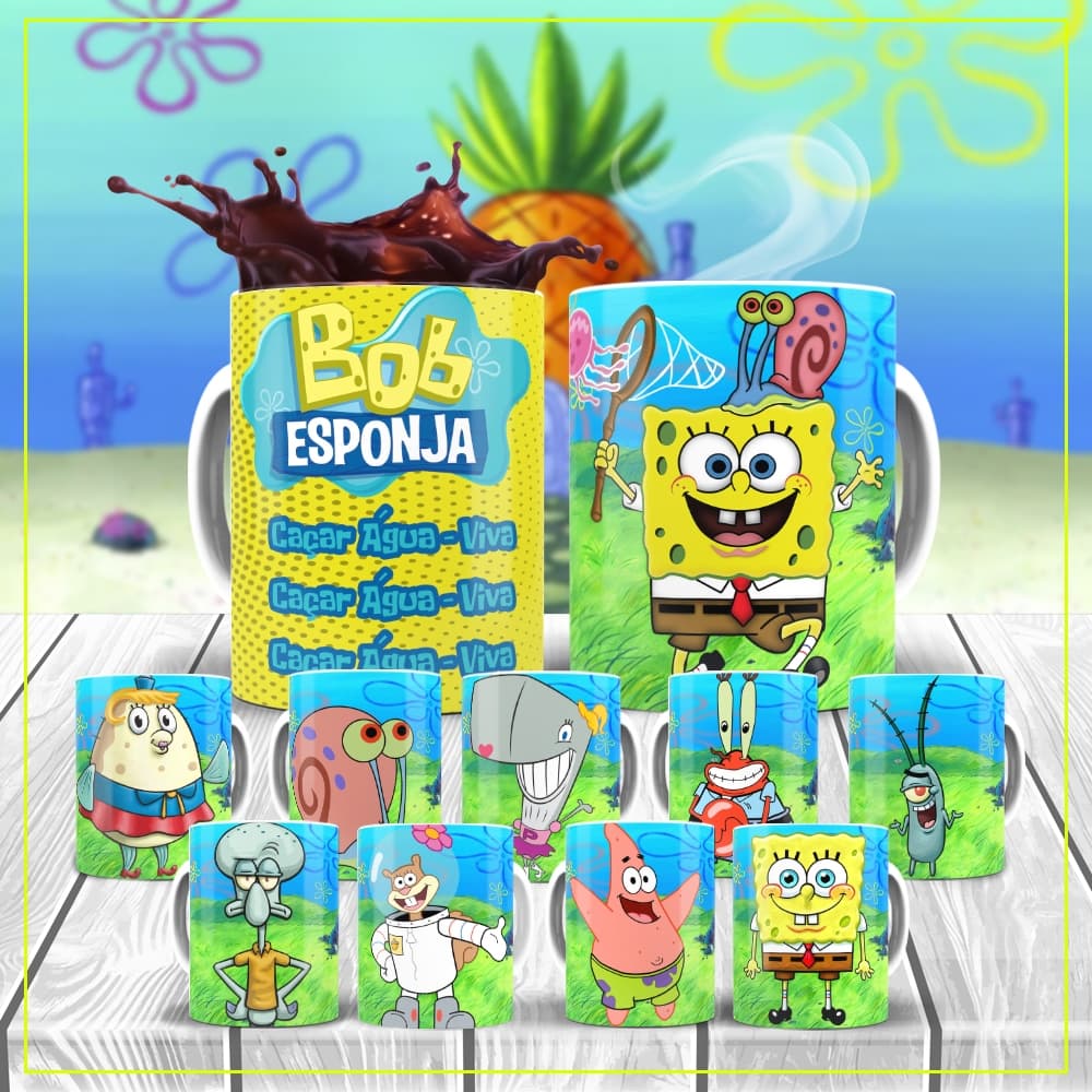 Caneca Bob Esponja Cerâmica Personalizada Tema Desenho Animado