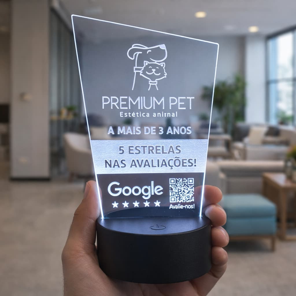 Kit 6 unidades Troféus Homenagem Personalizados Acrílico Led Base Pilha AA