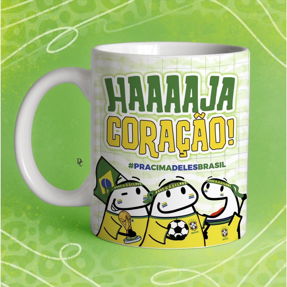 Caneca Copa do Mundo Futebol Brasil Agora o Hexa Vem Haja Coração Caneca Personalizada Torcedor