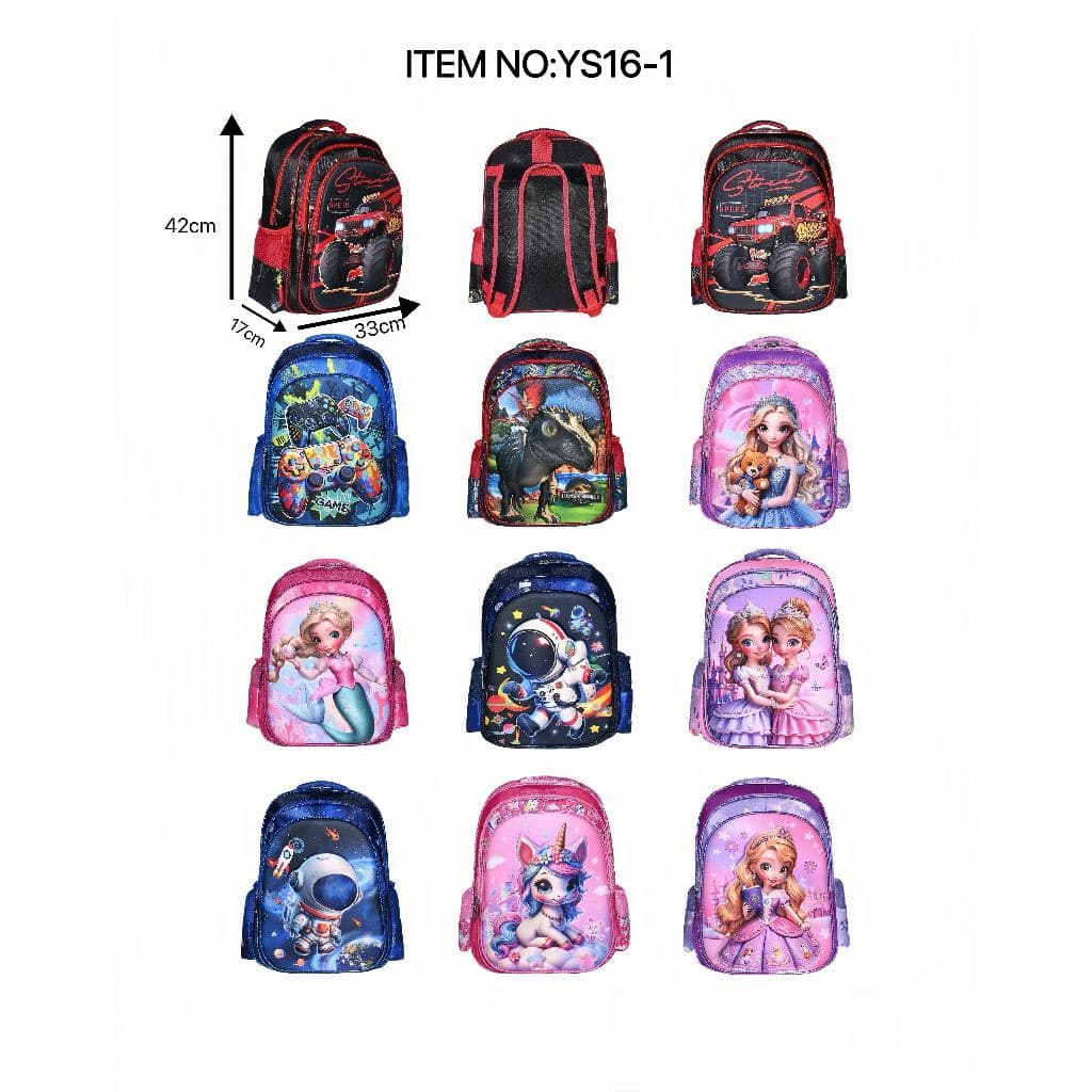 mochila escolar 3D para meninos e meninas 3 compartimentos