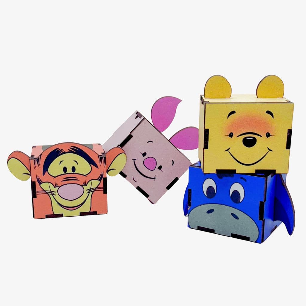 5/10/15/20PCS Mini Cubos Turma do Ursinho Pooh em MDF - Lembrancinha Porta Bombom Caixinha