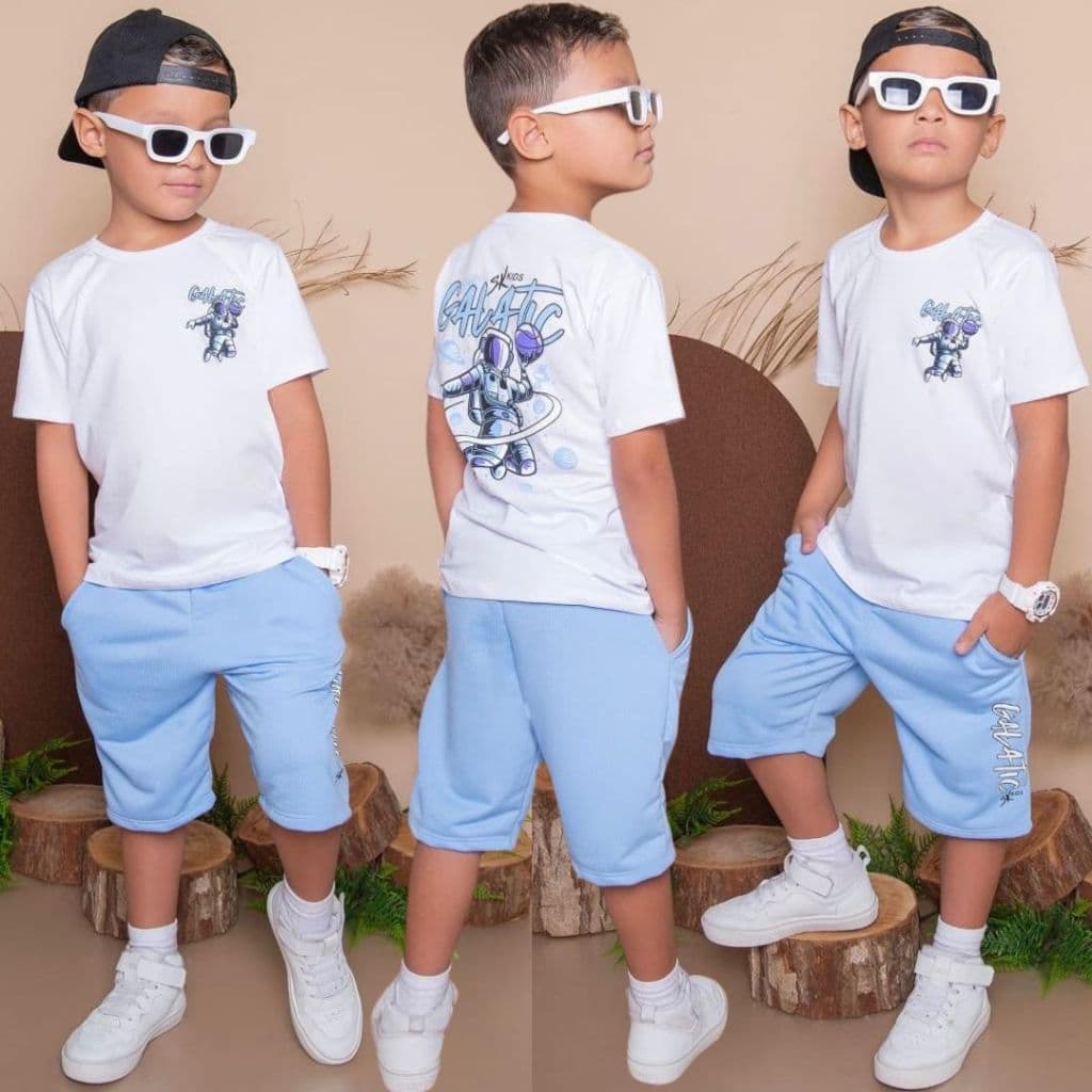 Conjuntos Infantil Juvenil Blusa Bermuda Lançamento Verão  Roupa de Menino Top 2 ao 14 anos