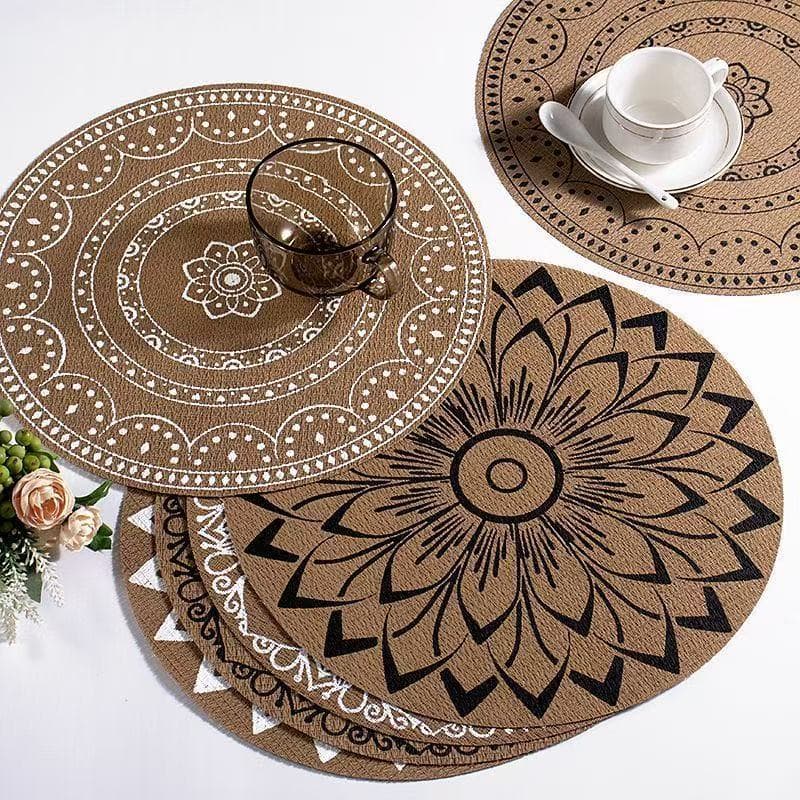 Kit 6 Americano Redondo Mandala em Estilo Nórdico Antiderrapante e Resistente ao Calor, Ideal Decoração de Mesa