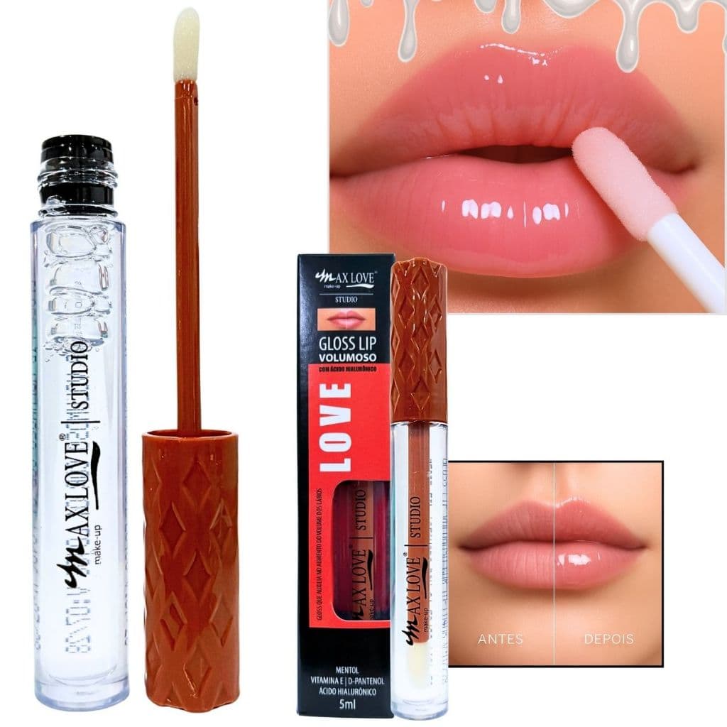 Gloss aumenta boca  Max love– Hidratação, Volume Imediato e Brilho de Alta Fixação