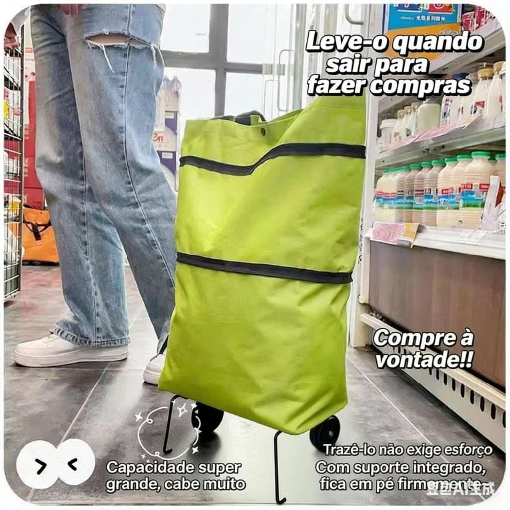 Carrinho De Feira Dobrável Supermercado Sacola Bolsa Compras Com Rodinhas E Alça