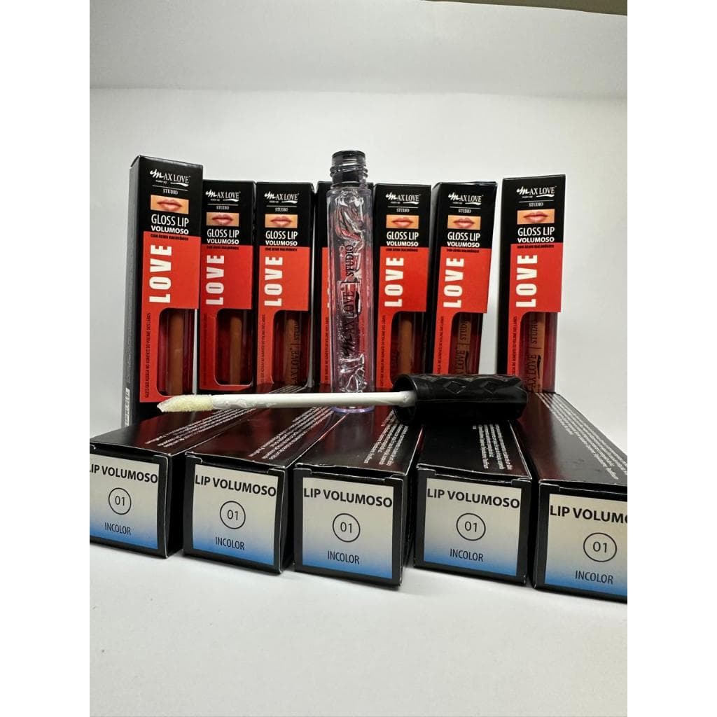 Kit C/12 Gloss Max Love Lip Volumoso Incolor 01 Com Acido Hialurônico Aumenta Boca Atacado