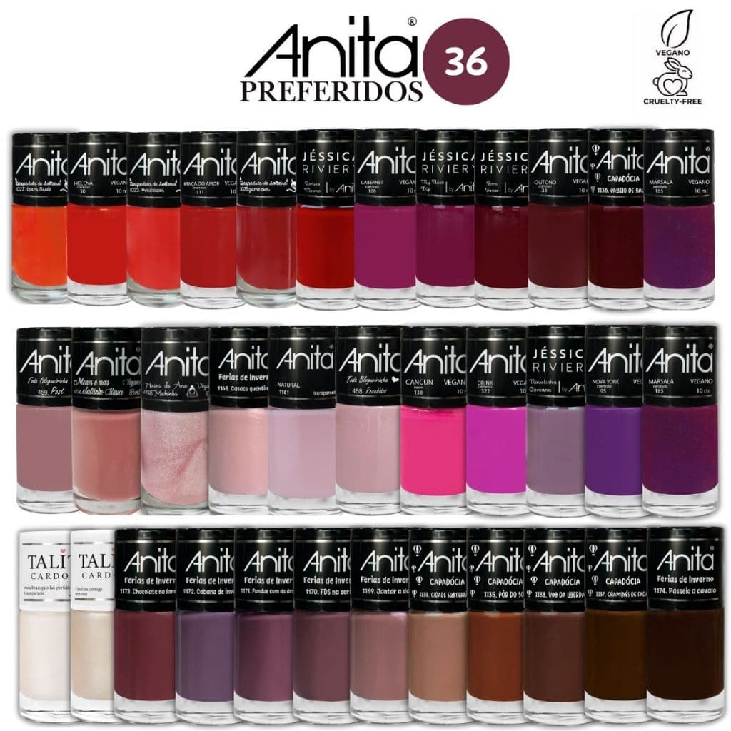 Esmalte Anita Kit 36 cores Clássicas Mais Vendidas e Lançamentos Manicure Atacado