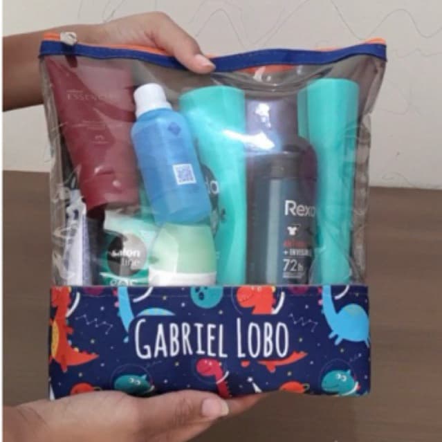 Necessaire grande personalizada com nome, visor transparente, para viagem, creche, escola, infantil