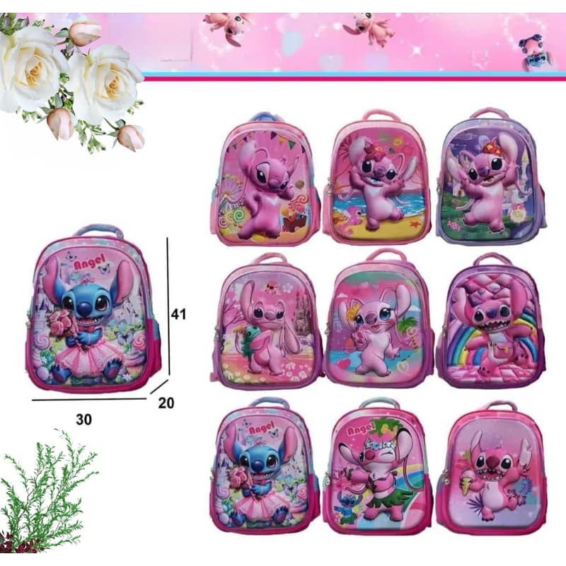 Mochila escolar infantil  Lilo Stitch  3D alto relevo  de mininas  e multicoloridas