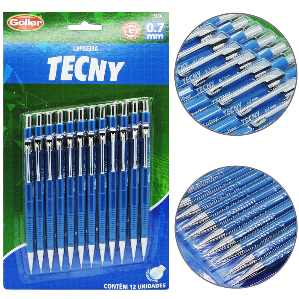 LAPISEIRA TECNICA TECNY 0.7MM COM BORRACHA COM 12 PECAS NA CARTELA