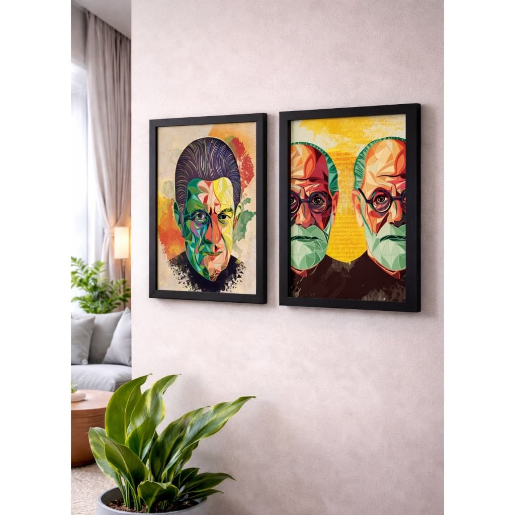 Kit 2 Quadros Jacques Lacan e Sigmund Freud Psicanálise Psicologia 21x30cm