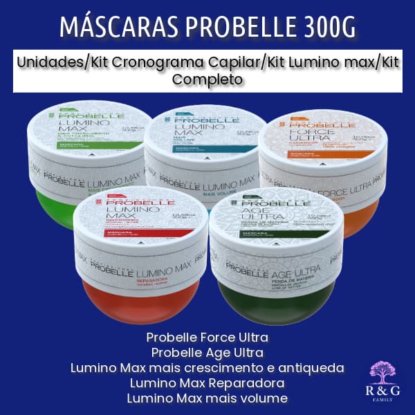 KIT MÁSCARA CAPILAR PROBELLE 300G (CRONOGRAMA CAPILAR / KIT LUMINO MAX COMPLETO)