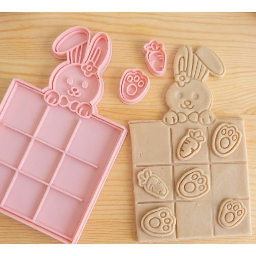Jogo da Velha Páscoa Coelhinho Cortador Carimbo Cookies Biscoito Massinha Coelho