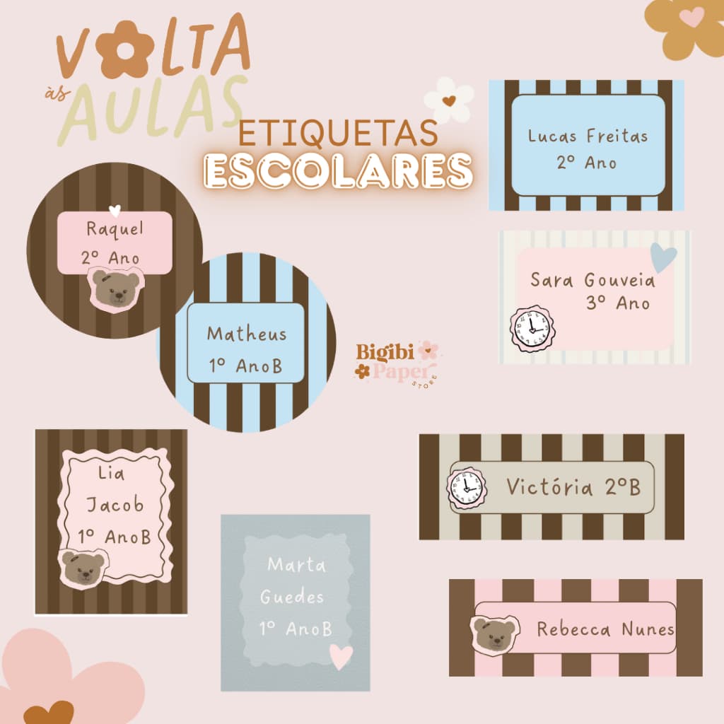 Kit Etiquetas Adesivas Personalizadas - Papelaria Kawaii - Material Escolar - Etiquetas Adesivas