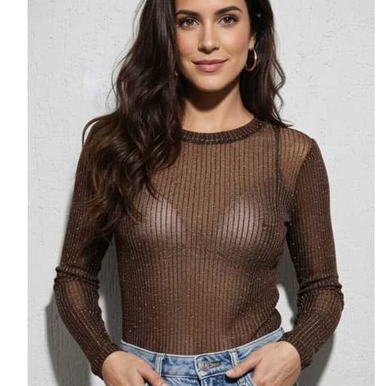 Body Feminino Tule Lurex Listrada Manga Longa - Transparência e Brilho com Elasticidade