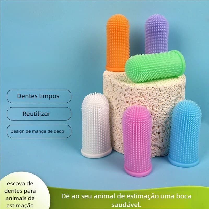 Escova de Dente Pet Silicone Ultra Macia – BPA Free, Maleável + Estojo, Limpeza 360°!