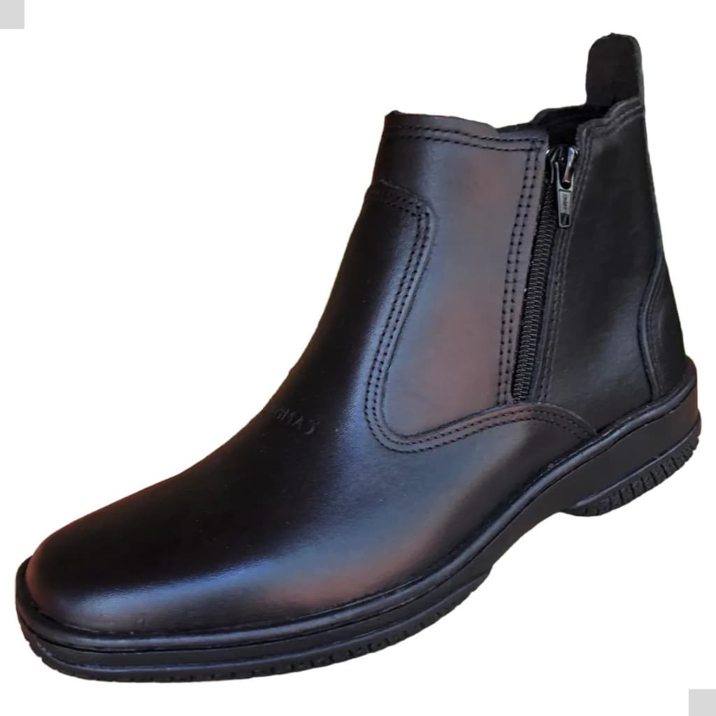 Bota Masculina Com Ziper Botina Country Social Preta Botinha Reforçada Forte Resistente Modelo 2220