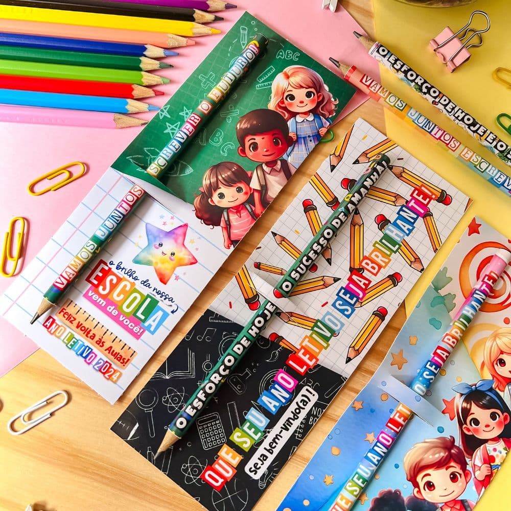 Card com Lápis Personalizado para Alunos e Professores | Mimo Volta às Aulas | Lápis Personalizado | Card com Lápis