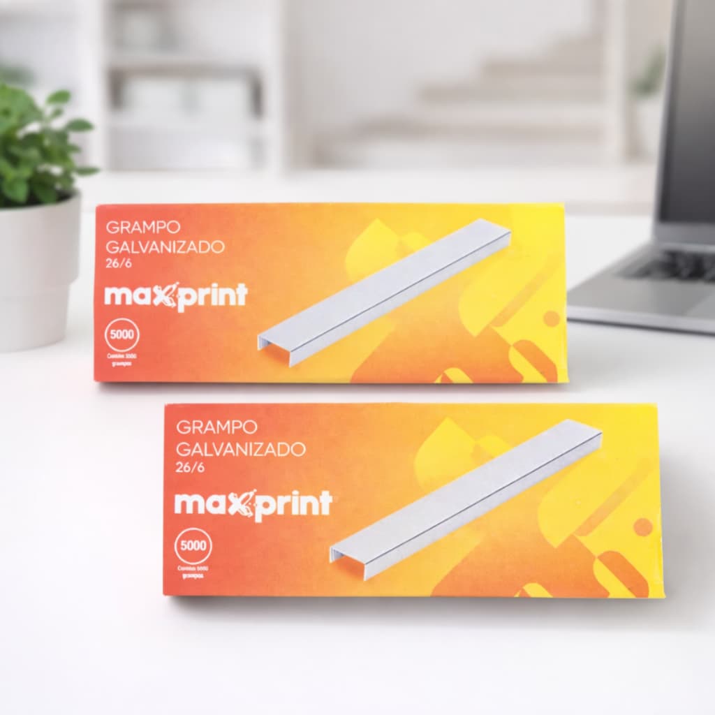 Kit 2 Caixas De Grampos Galvanizados 26/6 com 5000 unidades por embalagem - Maxprint
