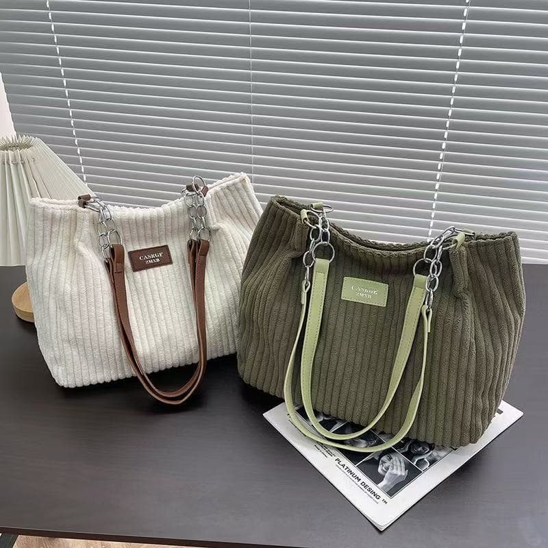 Bolsa de Ombro Feminina Veludo Grande Capacidade Alça de Corrente(2241)