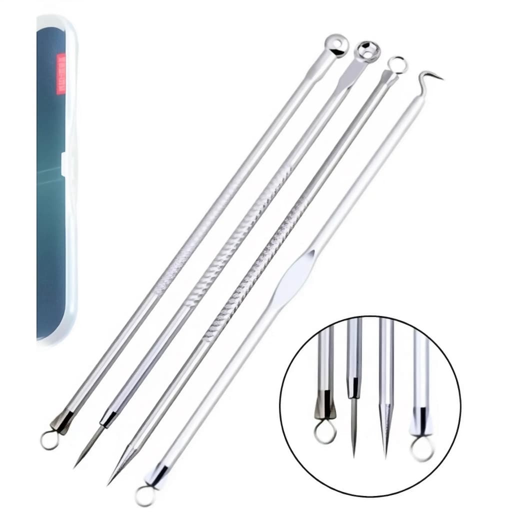 Kit 4 de Ferramentas de Beleza Extrator de Acne Removedor de Cravo Espinha Aço Inoxidável