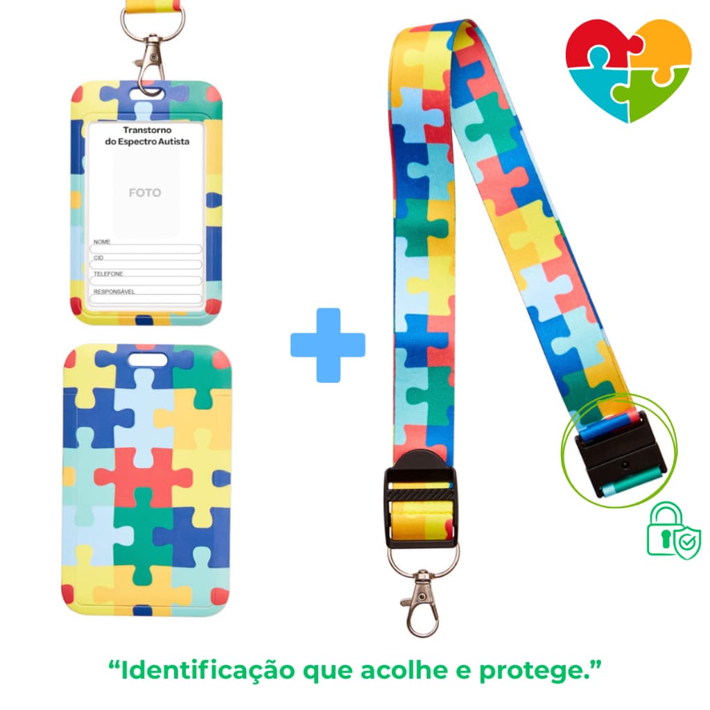Cordão para Autista com Porta Crachá Buba com Trava de Segurança Crachá de Identificação Autismo