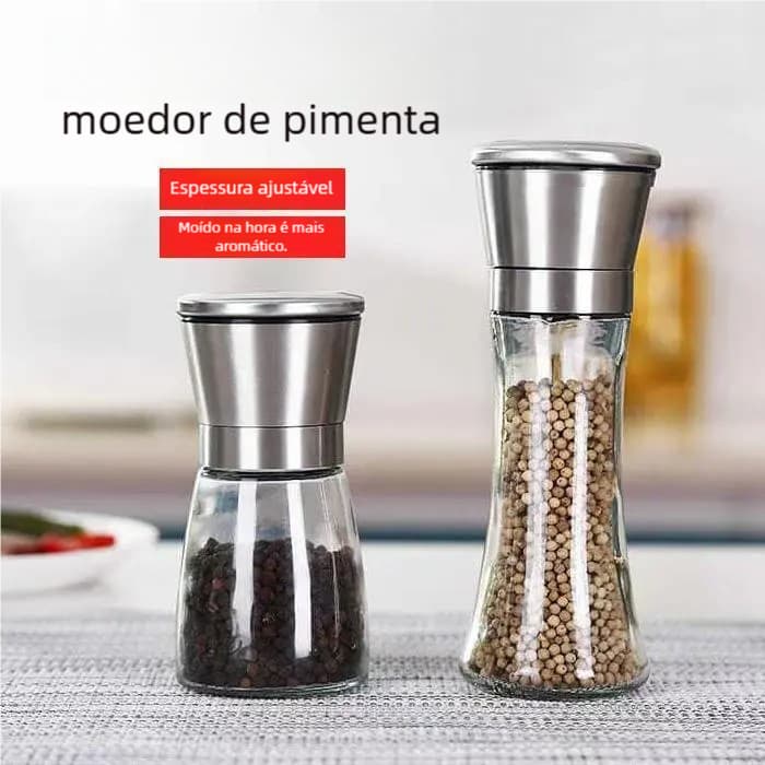Moedor de Tempero Vidro Premium – Regulador de Trituração, Ideal para Condimentos!