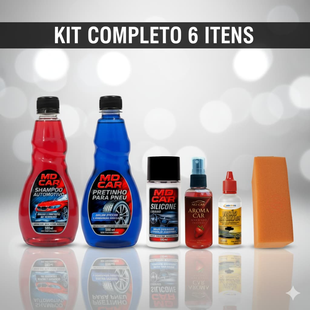 Kit Limpeza Automotiva - Pretinho para Pneu + Shampoo + Esponja + Silicone - kit Lavar Carro -TOP