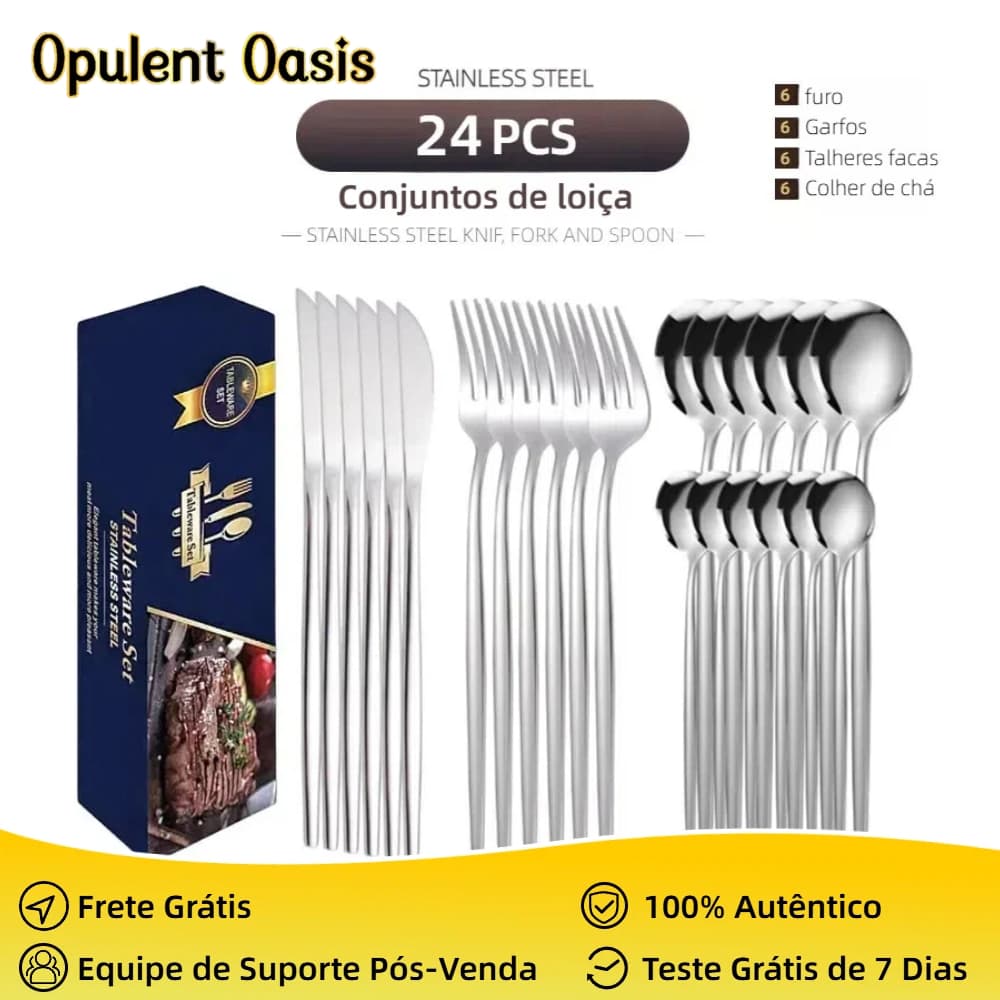 Jogo de talheres 24/48 Peças talher Aço Inox Cozinha Garfo colher faca talheres