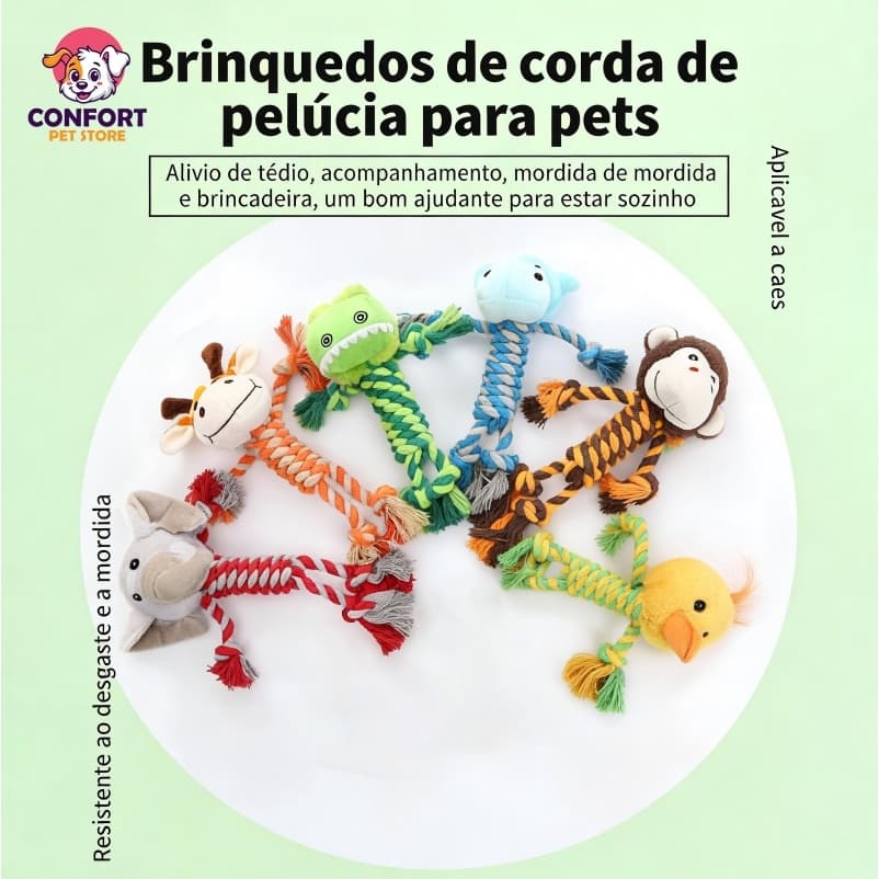 Brinquedo resistente, que limpa os dentes e é divertido de mastigar; emite um som para evitar que seu cão destrua coisas