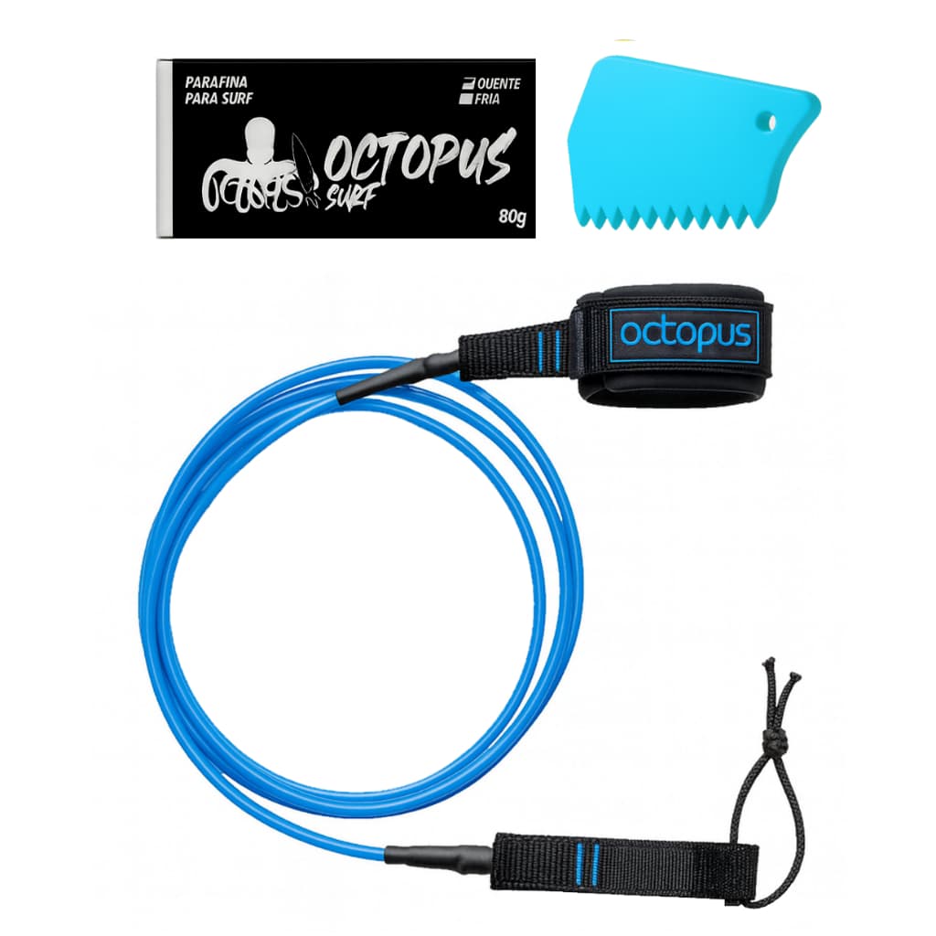Leash Surf Strep Competição + Parafina + Raspador Wax