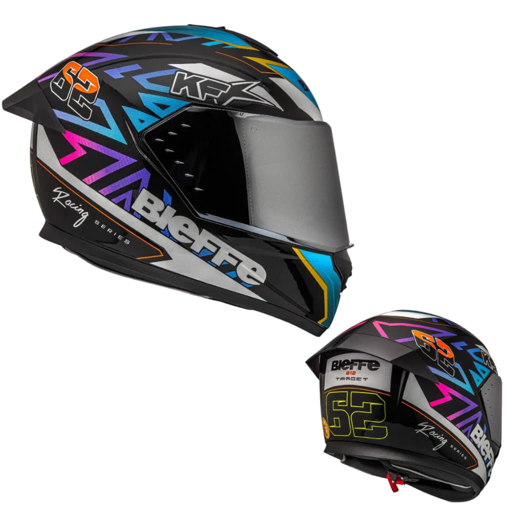 Capacete Moto Bieffe B12 Target Cor Preto/com Colorido Desenho Lisa Tamanho Do Capacete
