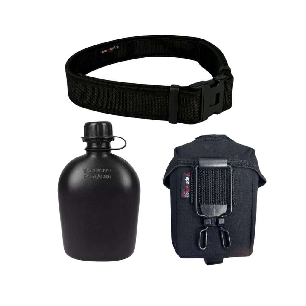 Kit Cinto Tatico Militar + Porta Capa De Cantil + Cantil Preto Curso De Formacao Policia Tatico PMMG Operacional Enxoval