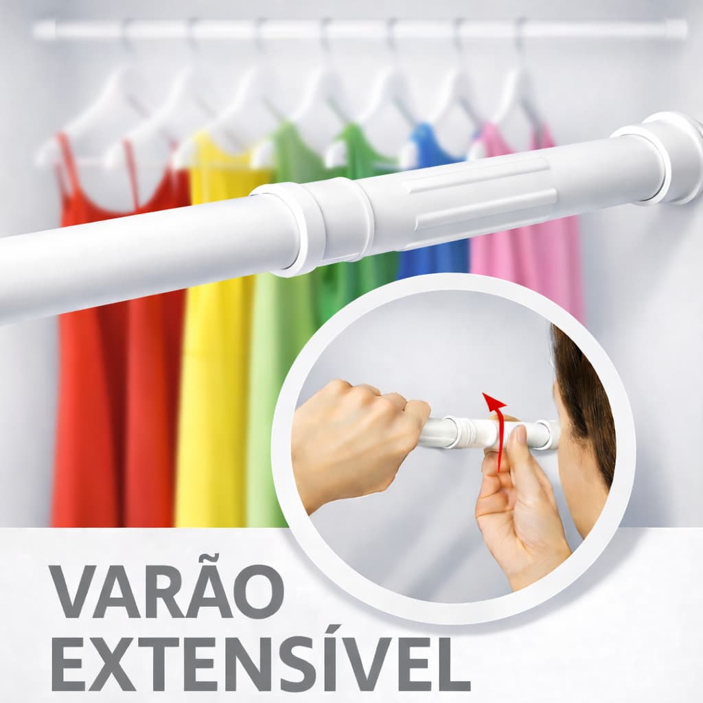 Varão Extensível Ajustável De 45cm a 1,50m Cortina Box Banheiro Sem Furo - Aço Ferro