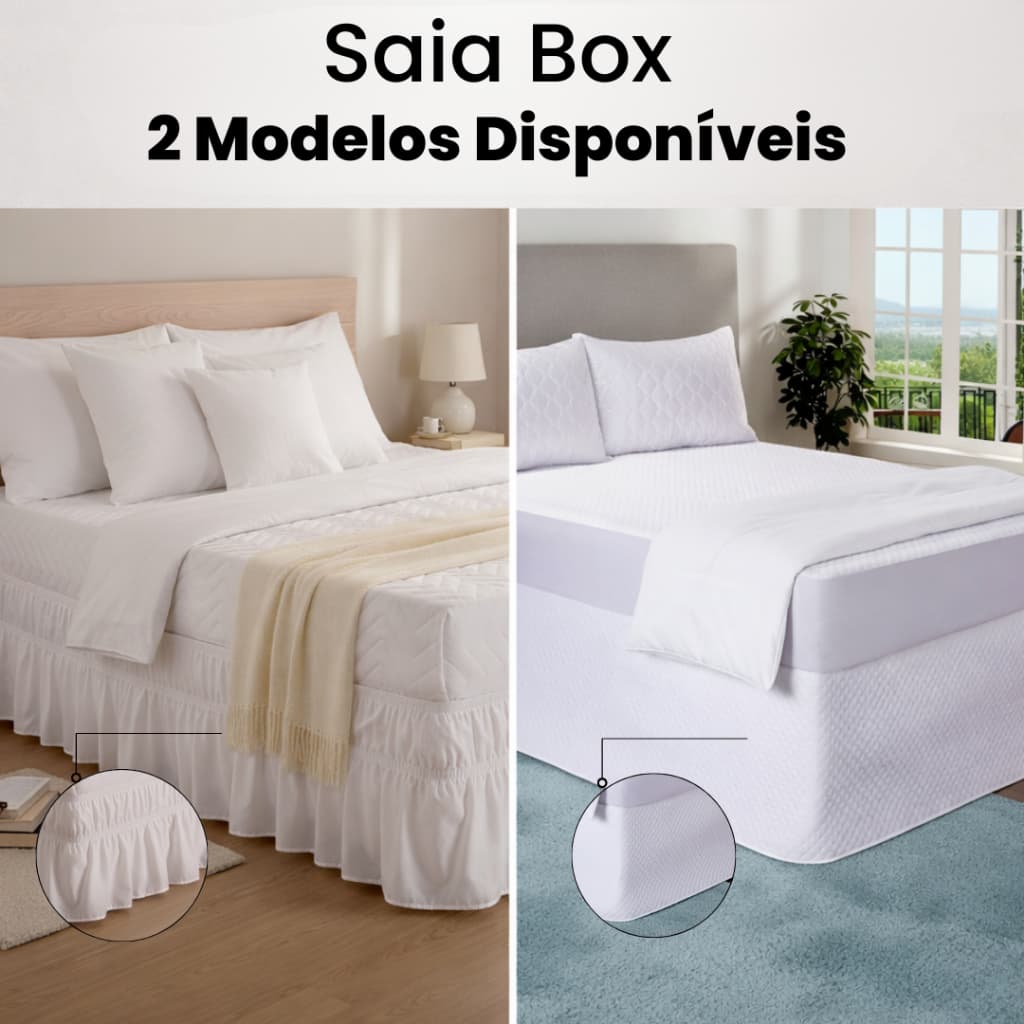 Saia Box Ajustável Cama Dois Modelos Elásticos Matelassê Ajuste Perfeito Elegante Proteção Base