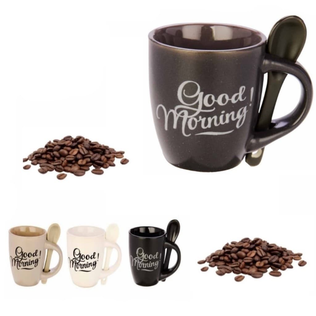 Canecas de Café Kit 4 canecas de Cafezinho com colher 90ml Ceramica Xicara de café