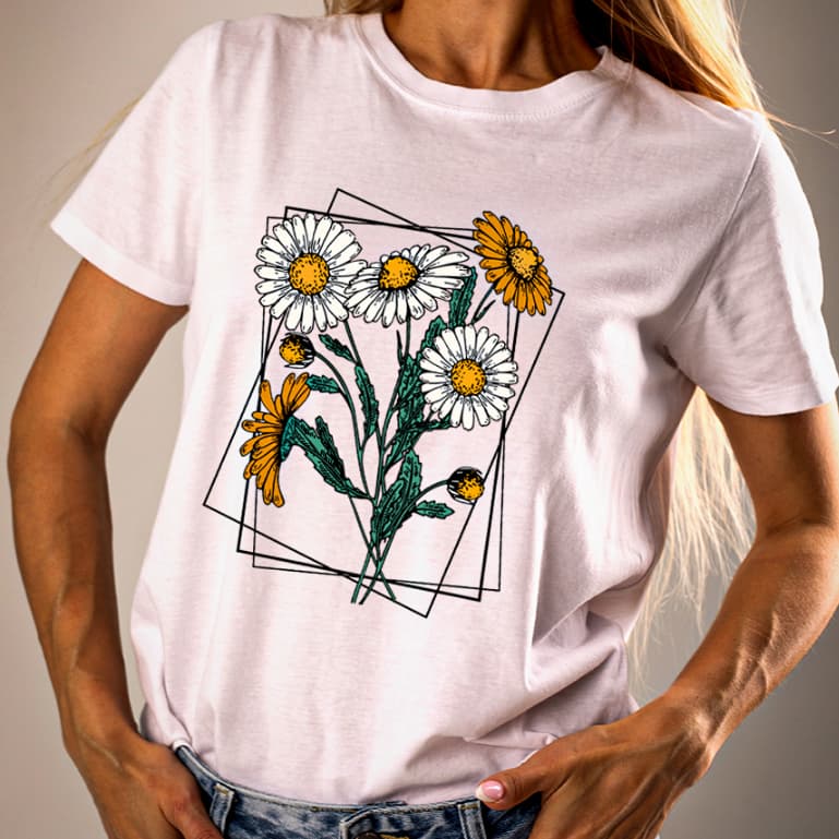 Camiseta Flores Margaridas 100% Algodão Feminina Camisa Premium Fofa Floral Confortável