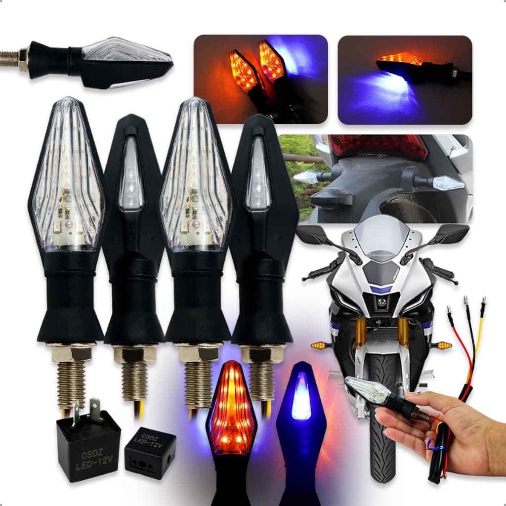 Pisca LED Para Moto Kit 2 Pares Com Relé Eletrônico Universal 12V Baixo Consumo Rosca 10mm