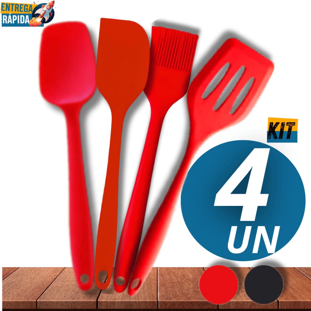 KIT 04 Peças - Espátulas Reta Vazada Resistência Durável Silicone Premium Pincel Multiuso Utilidades
