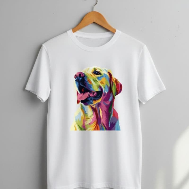 Camiseta Labrador Colorido | Estampa Pet Moderna | Algodão Confortável