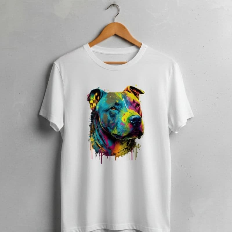 Camiseta Pitbull Colorido | Estampa Pet Artística | Algodão Confortável