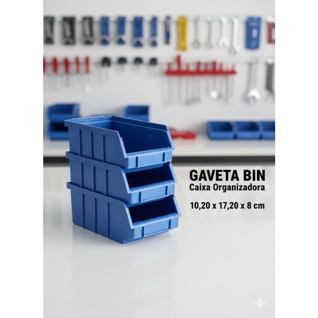 Kit Gaveta BIN N2 Caixa Organizadora Plástica Empilhável Parafusos Ferramentas Oficina Gaveteiro