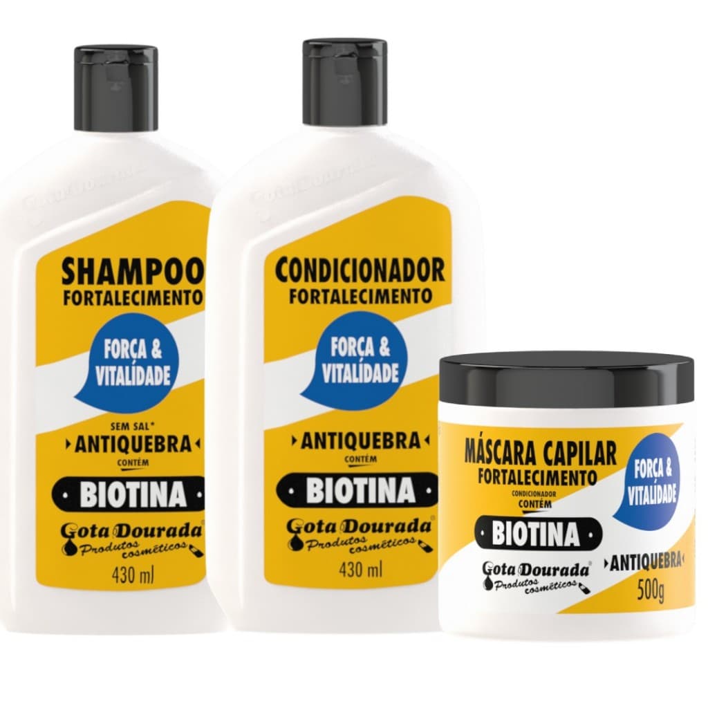 Kit Gota Dourada Biotina Antiquebra com Shampoo Condicionador e Máscara