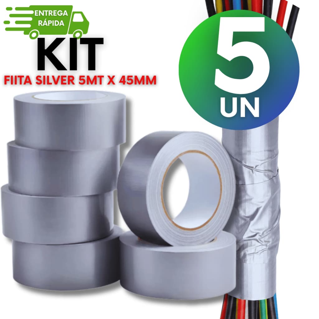 Fita Fitas Adesivas Silver Tape Fita Cinza 5 Metros Multiuso 45mm x 5 Metros Resistente Prata Rolo Premium