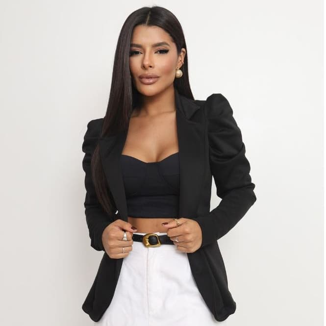 Blazer Feminino Social Terninho Manga Bufante Princesa Casual Moderno Frio Casaco Térmico
