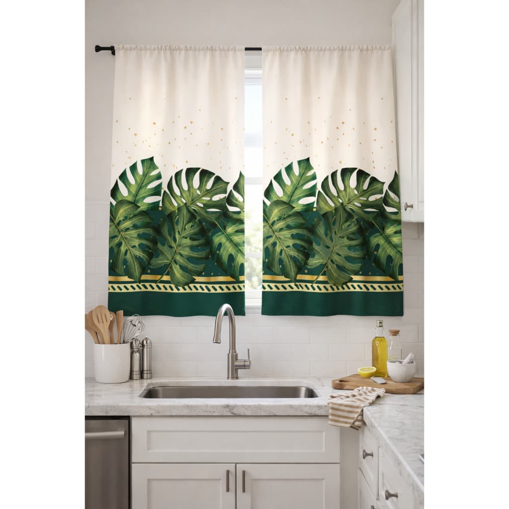 Cortina para Cozinha Estampada 2,20x1,40m Tecido Oxford Decorativa Moderna Para Varão